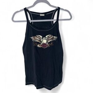 Harley Davidson black tank top with eagle design rhinestone 2007 vintage Size XL